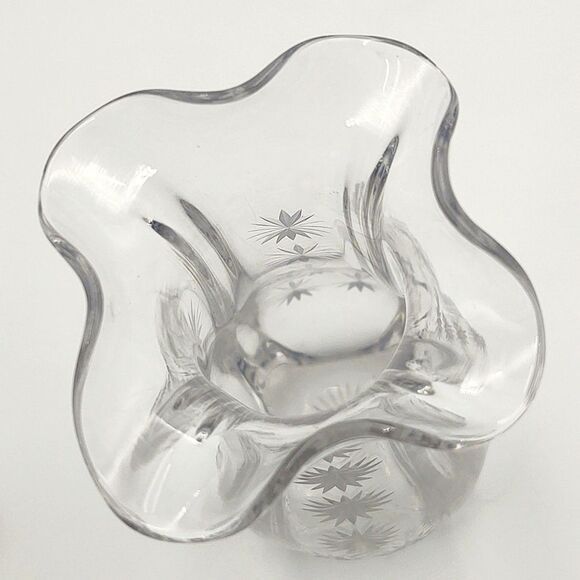 Vintage McKee Glass 8" Clear Apollo Vase Etched With Atomic Stars /Sunbu… - Picture 5 of 8